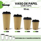 Biocup Paquete Vasos de Papel color Kraft con Tapa