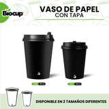 Biocup Paquete Vasos de Papel color negro con Tapa