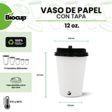 Biocup Paquete Vasos de Papel color blanco con Tapa