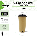 Biocup Paquete Vasos de Papel color Kraft con Tapa