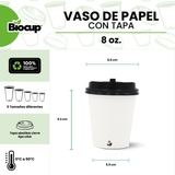 Biocup Paquete Vasos de Papel color blanco con Tapa