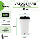 Biocup Paquete Vasos de papel 16 Oz con Tapa – 50 Juegos