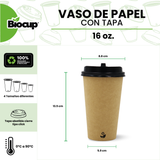 Biocup Paquete Vasos de papel 16 Oz con Tapa – 50 Juegos
